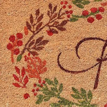17" X 29" Natural Green And Orange Fall Leaves Coir Outdoor Door Mat