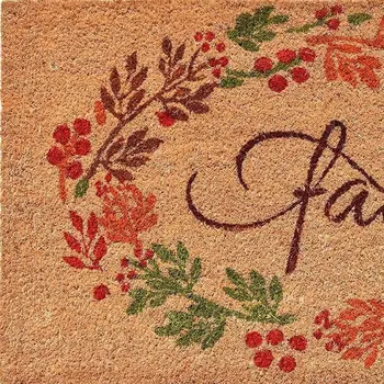 17" X 29" Natural Green And Orange Fall Leaves Coir Outdoor Door Mat