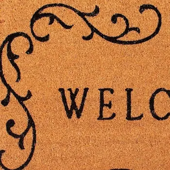17" X 29" Natural And Black Scrollwork Welcome Outdoor Coir Door Mat