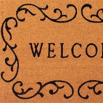 17" X 29" Natural And Black Scrollwork Welcome Outdoor Coir Door Mat