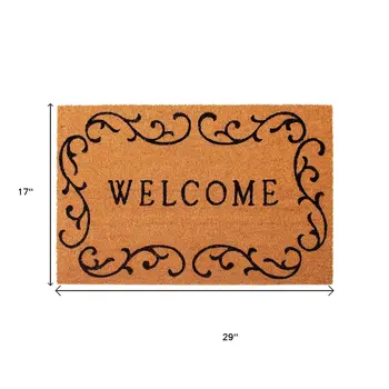 17" X 29" Natural And Black Scrollwork Welcome Outdoor Coir Door Mat