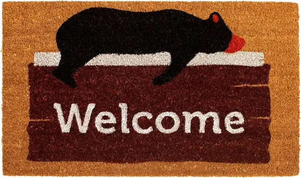 17" X 29" Natural Black And Brown Bear Welcome Outdoor Coir Door Mat