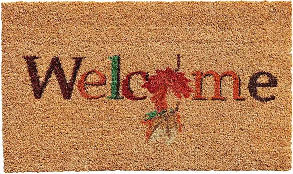 17" X 29" Natural And Orange Fall Leaves Welcome Coir Outdoor Door Mat