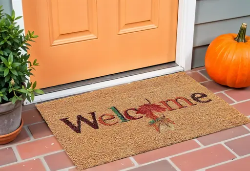 17" X 29" Natural And Orange Fall Leaves Welcome Coir Outdoor Door Mat