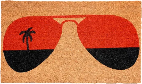 17" X 29" Natural And Red Summer Tropical Outdoor Coir Door Mat