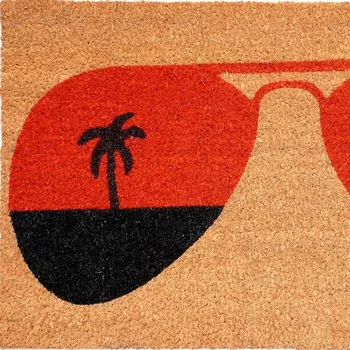 17" X 29" Natural And Red Summer Tropical Outdoor Coir Door Mat