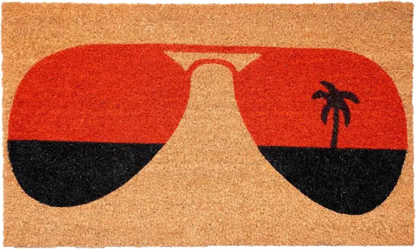 17" X 29" Natural And Red Summer Tropical Outdoor Coir Door Mat