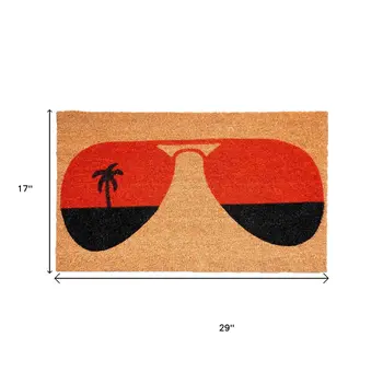 17" X 29" Natural And Red Summer Tropical Outdoor Coir Door Mat