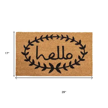 17" X 29" Natural And Black Hello Outdoor Coir Door Mat