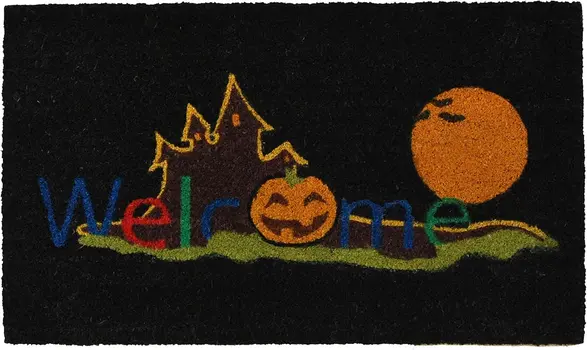 17" X 29" Black And Orange Coir Welcome Outdoor Halloween Door Mat