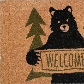 17" X 29" Natural And Black Coir Bear Outdoor Door Mat