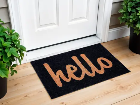 17" X 29" Black And Natural Hello Outdoor Coir Door Mat