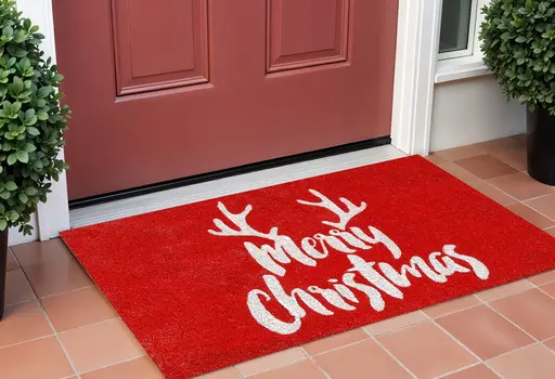 17" X 29" Red And White Coir Reindeer Outdoor Christmas Door Mat