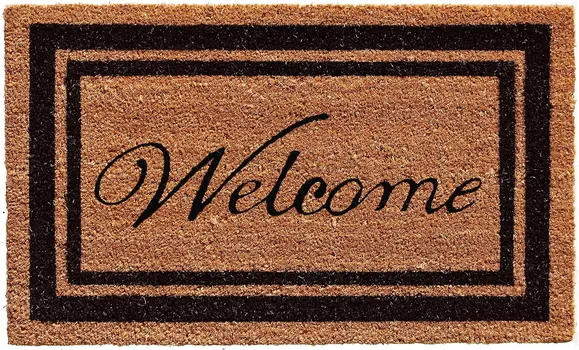 18" X 30" Natural And Black Striped Border Welcome Outdoor Coir Door Mat