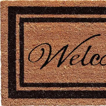 18" X 30" Natural And Black Striped Border Welcome Outdoor Coir Door Mat