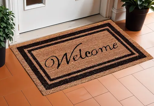 18" X 30" Natural And Black Striped Border Welcome Outdoor Coir Door Mat