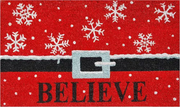 24" X 36" Red And Black Coir Snowflake Outdoor Christmas Door Mat