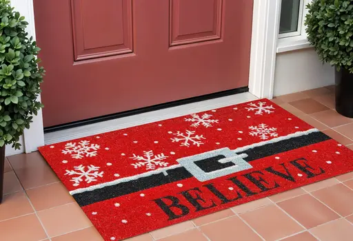 24" X 36" Red And Black Coir Snowflake Outdoor Christmas Door Mat
