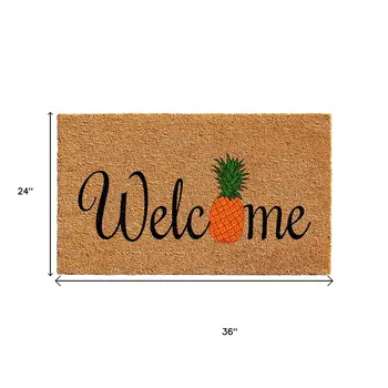 24" X 36" Black And Natural Coir Pineapple Welcome Outdoor Door Mat