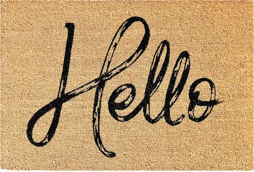 24" X 36" Natural And Black Hello Distressed Outdoor Coir Door Mat