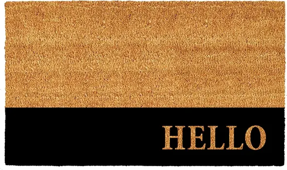 24" X 36" Natural And Black Color Block Hello Outdoor Coir Door Mat