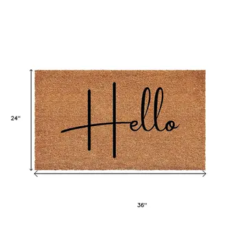 24" X 36" Natural And Black Mod Hello Outdoor Coir Door Mat