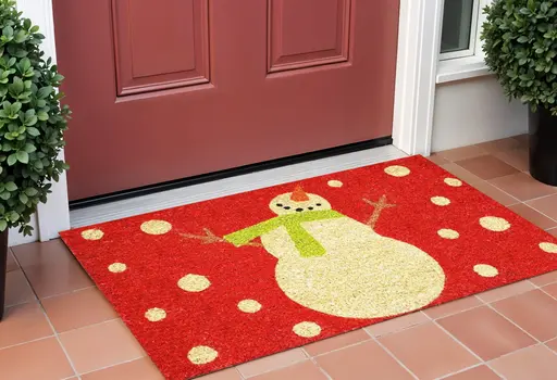 24" X 36" Red And White Coir Snowman Outdoor Christmas Door Mat