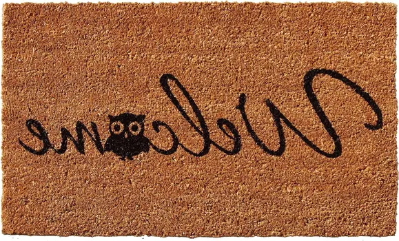 24" X 36" Natural And Black Owl Welcome Outdoor Coir Door Mat