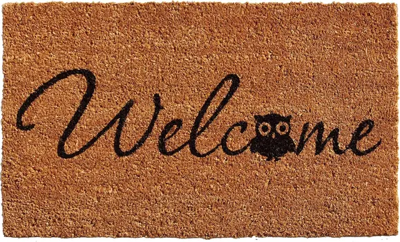 24" X 36" Natural And Black Owl Welcome Outdoor Coir Door Mat