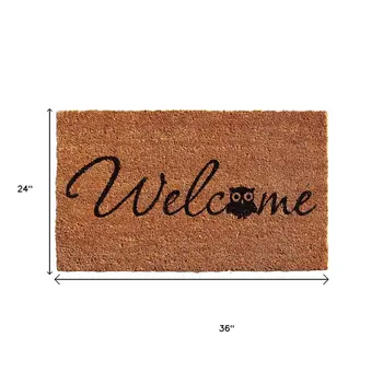24" X 36" Natural And Black Owl Welcome Outdoor Coir Door Mat