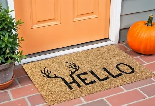 24" X 36" Natural And Black Hello With Antlers Outdoor Coir Door Mat