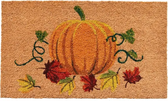 24" X 36" Natural And Orange Coir Pumpkin Outdoor Fall Door Mat