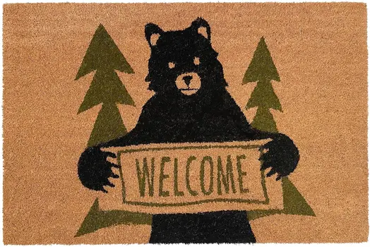 24" X 36" Natural And Black Coir Bear Outdoor Door Mat