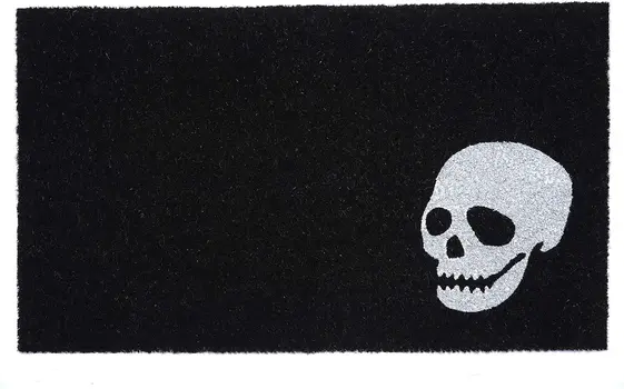 24" X 36" Black And White Coir Skull Outdoor Halloween Door Mat