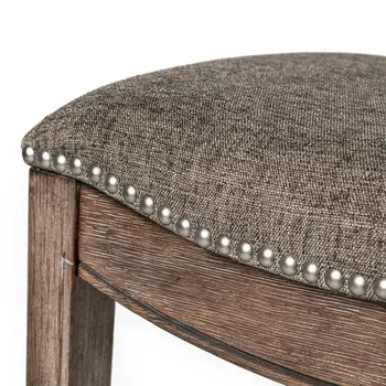 31" Gray and Brown Fabric and Solid Wood Backless Bar Height Bar Chair