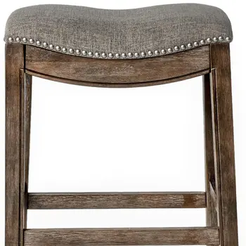 31" Gray and Brown Fabric and Solid Wood Backless Bar Height Bar Chair