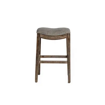 31" Gray and Brown Fabric and Solid Wood Backless Bar Height Bar Chair