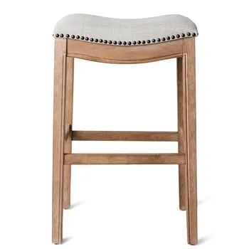 31" Beige and Natural Fabric and Solid Wood Backless Bar Height Bar Chair