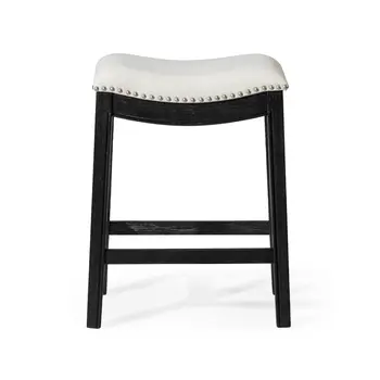 26" White and Black Fabric and Solid Wood Backless Counter Height Bar Chair