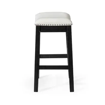 26" White and Black Fabric and Solid Wood Backless Counter Height Bar Chair