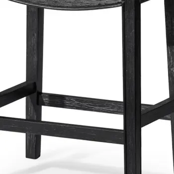 26" White and Black Fabric and Solid Wood Backless Counter Height Bar Chair