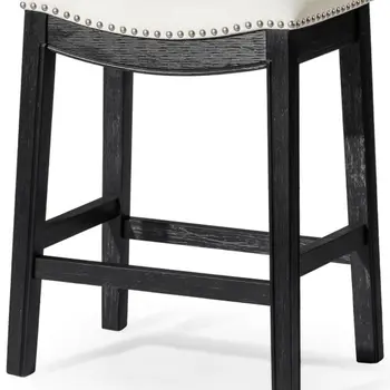 26" White and Black Fabric and Solid Wood Backless Counter Height Bar Chair