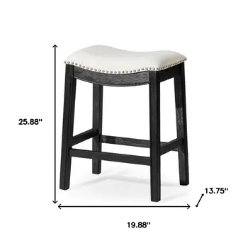 26" White and Black Fabric and Solid Wood Backless Counter Height Bar Chair