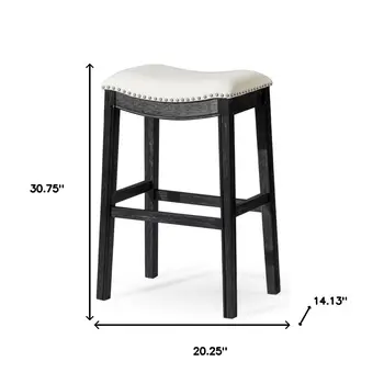 31" White and Black Fabric and Solid Wood Backless Bar Height Bar Chair