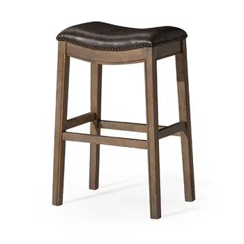 31" Brown Faux Leather and Solid Wood Backless Bar Height Bar Chair