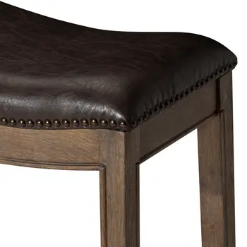 31" Brown Faux Leather and Solid Wood Backless Bar Height Bar Chair