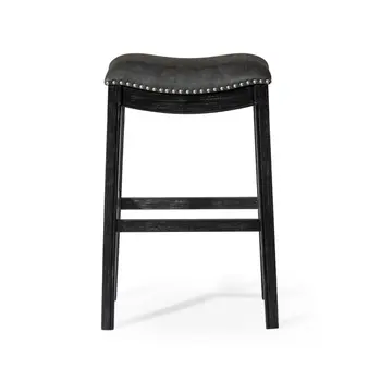 31" Charcoal and Black Faux Leather and Solid Wood Backless Bar Height Bar Chair