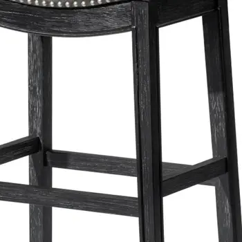 31" Charcoal and Black Faux Leather and Solid Wood Backless Bar Height Bar Chair