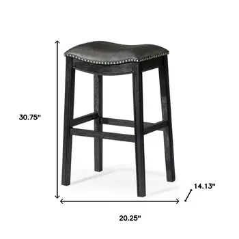 31" Charcoal and Black Faux Leather and Solid Wood Backless Bar Height Bar Chair