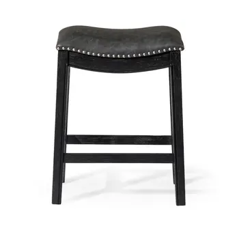 26" Charcoal and Black Faux Leather and Solid Wood Backless Counter Height Bar Chair